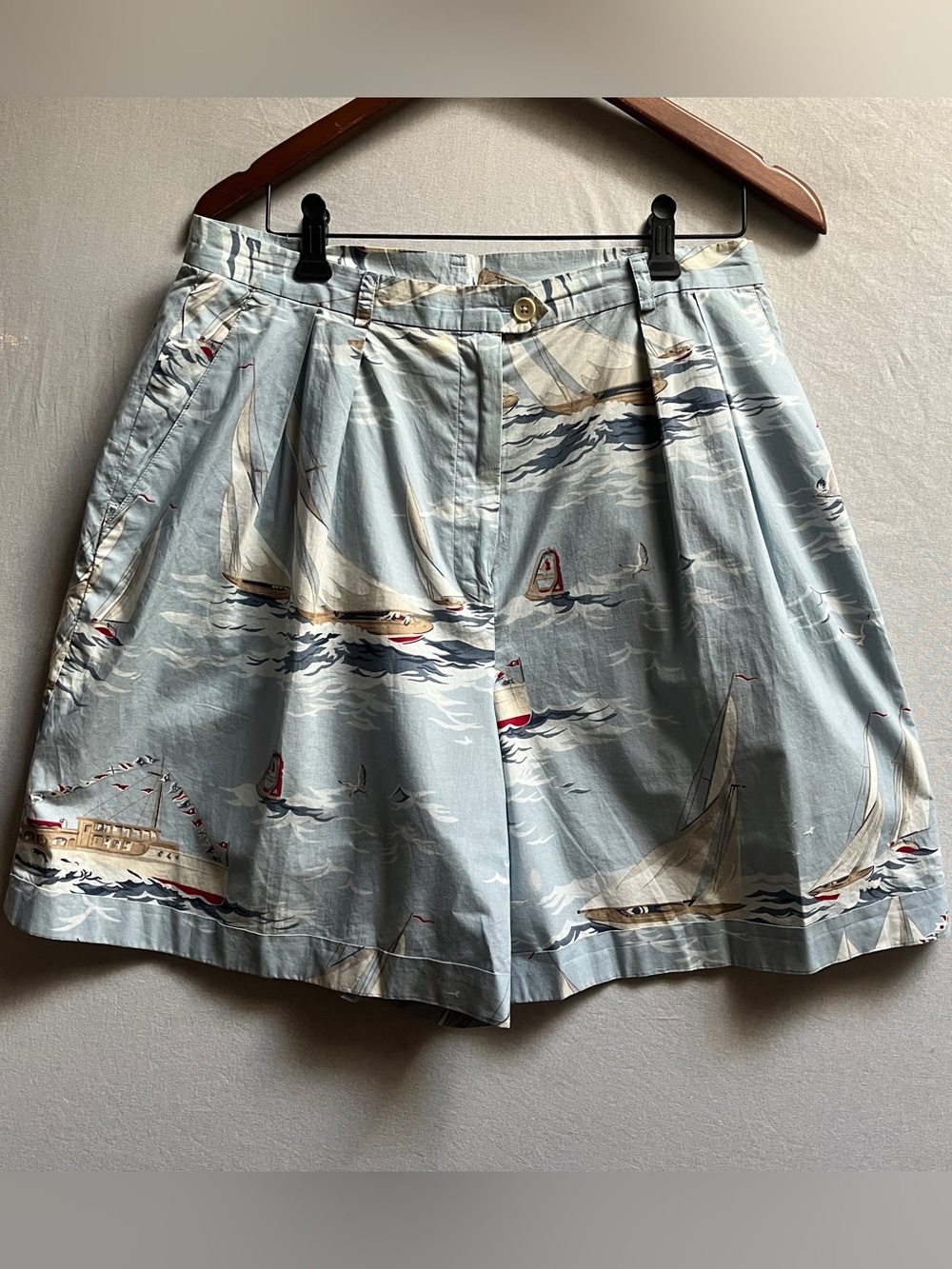 Ralph Lauren Sailboat Nautical Print Pleated Shorts Size M Cotton
